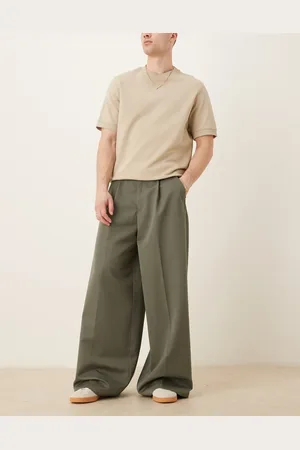 ASOS Pantalones de vestir verdes de pernera ancha con pinzas de