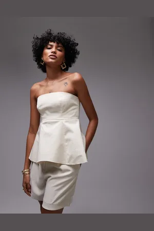 MANGO Top estructurado con escote palabra de honor y sobrefalda de lino de la colección cápsula d -Amarillo