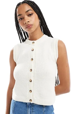 ASOS Top color sin mangas de punto de -Blanco