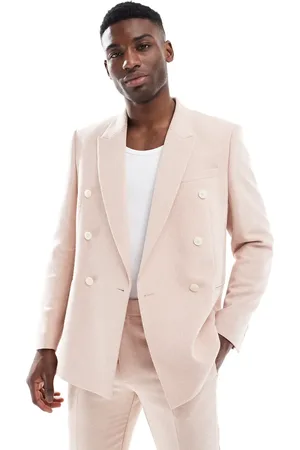 ASOS Chaqueta de traje claro de corte estándar con doble botonadura de tejido con lana de