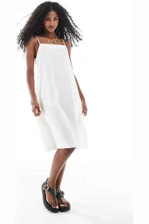 JJXX Vestido corto color crema de mezcla de lino de -Blanco