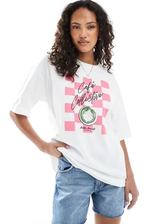 JJXX Camiseta blanca extragrande con estampado de té matcha de -Blanco