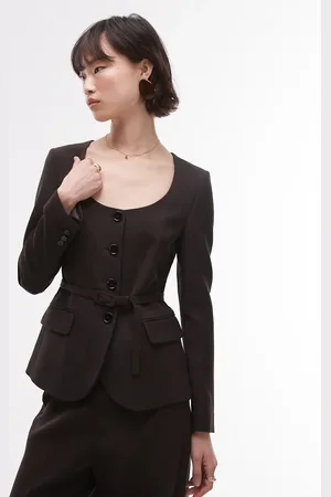 MANGO Americana marrón de corte slim con cinturón de (parte de un conjunto)
