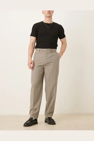 ASOS Pantalones de vestir marrones a cuadros pequeños de corte tapered extragrande de