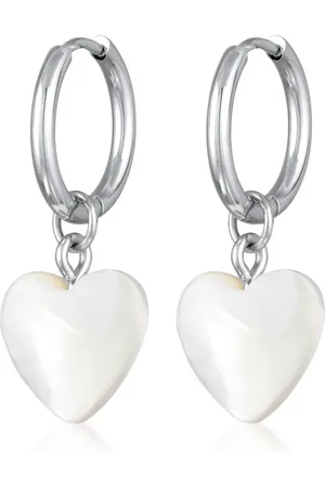 Elli Pendientes de aro plateados de estilo criollo con colgante de concha en forma de corazón de
