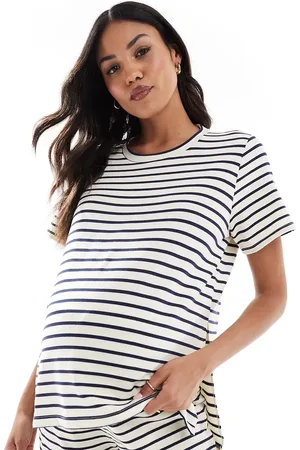 Mama;licious Camiseta color crema a rayas azul marino de Mamalicious Maternity (parte de un conjunto)-Blanco