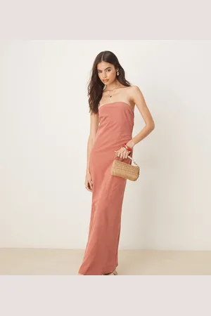 ASOS Vestido largo color con escote palabra de honor de ASOS DESIGN Tall-Naranja