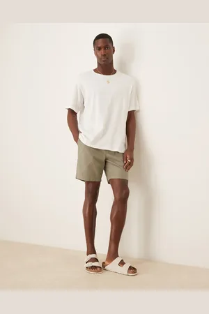 ASOS Pantalones cortos caquis de largo medio y corte slim de lino de -Verde