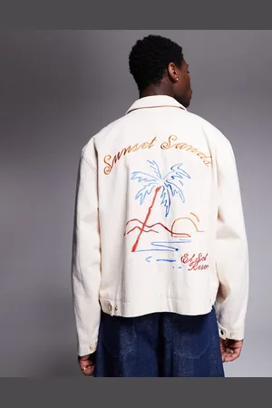 ASOS Chaqueta Harrington color extragrande con diseño bordado de -Blanco