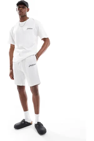 JACK & JONES Conjunto de estar por casa blanco y gris de camiseta y pantalones cortos con logo de texto de