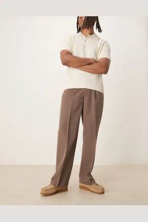 ASOS Pantalones de vestir marrones de pernera ancha con pinzas delanteras de