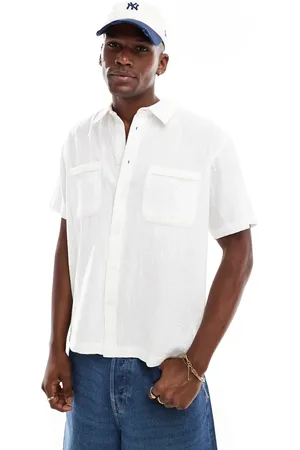 Only & Sons Camisa resort blanca de manga corta con cuello de solapas de
