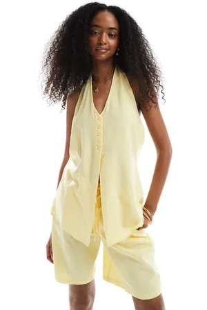 VERO MODA Chaleco amarillo pálido con cuello halter de (parte de un conjunto)