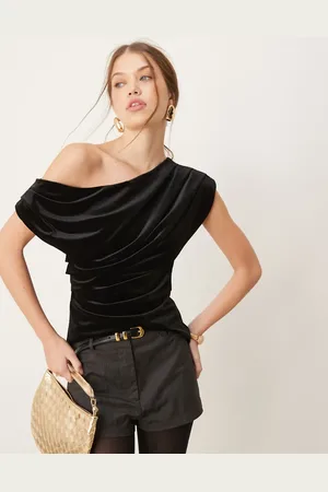 River Island Top asimétrico de terciopelo de
