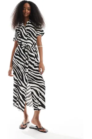 VERO MODA Vestido camisero largo abotonado con estampado de cebra Easy de -Blanco