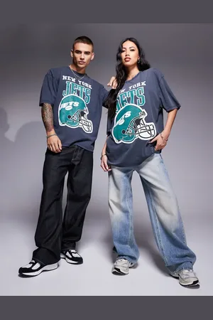 ASOS Camiseta negro lavado unisex extragrande con estampado con licencia de los New York Jets de la NFL de