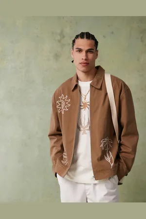 ASOS Chaqueta Harrington color camel extragrande con diseño bordado de -Marrón