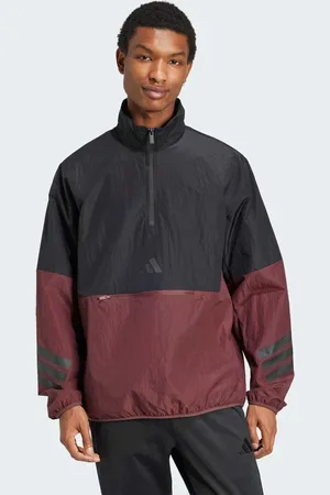 adidas Sudadera marrón y rubí aurora con media cremallera y detalle de 3 rayas de tejido liso Future Icons de -Rojo