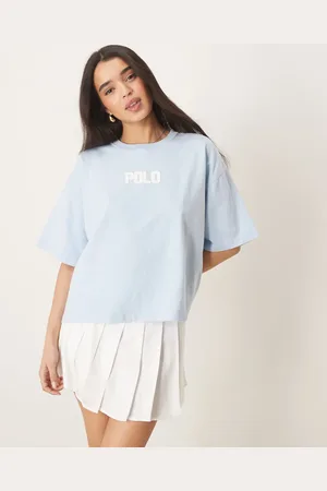 Ralph Lauren Camiseta azul claro de corte cuadrado con logo de