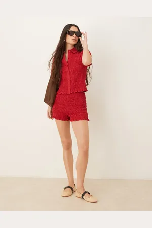 ASOS Pantalones muy cortos rojos fruncidos de (parte de un conjunto)-Multicolor