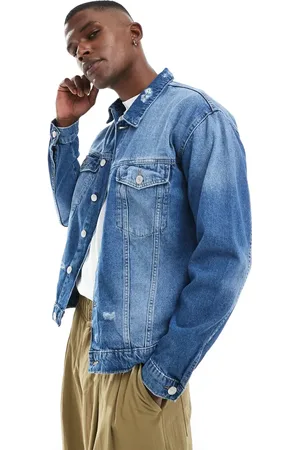 Only & Sons Chaqueta vaquera con lavado azul medio desgastado de
