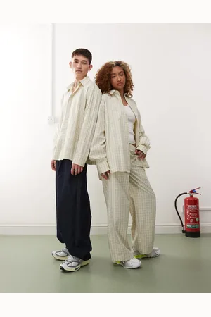 COLLUSION Camisa amarilla a cuadros de manga larga de Unisex-Amarillo