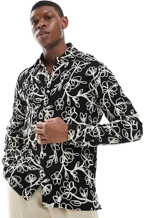 Only & Sons Camisa negra de manga larga con detalle texturizado efecto cuerda de -Rojo