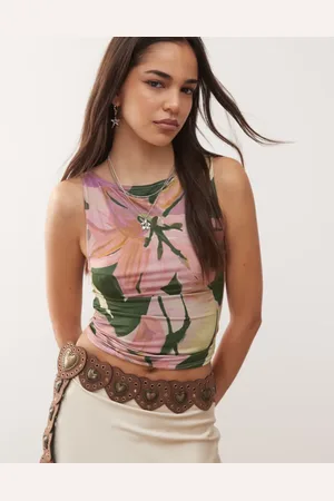 Reclaimed Camiseta sin mangas con cuello barco y efecto acuarela de -Amarillo
