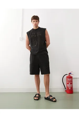 Weekday Pantalones cortos negro apagado con bordado inglés de (parte de un conjunto)
