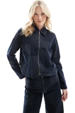 VERO MODA Chaqueta vaquera azul oscuro con diseño tipo patchwork y cremallera de (parte de un conjunto)