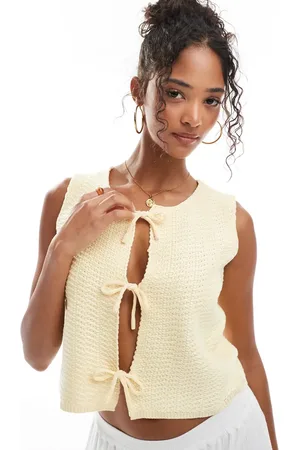 Threadbare Chaleco crema con lazada delantera de punto de