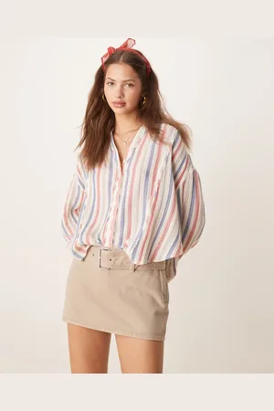 Free People Camisa a rayas color marfil suelta de -Blanco