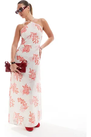 VERO MODA Vestido largo con estampado de coral y cuello halter de -Multicolor