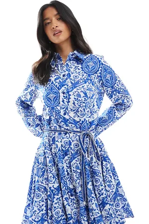 ONLY Vestido corto con estampado de mosaico, cintura baja y lazada en la cintura de