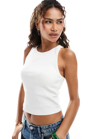 ONLY Top blanco sin mangas con sujetador integrado de canalé de