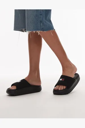 Tommy Hilfiger Sandalias negras para piscina cómodas de