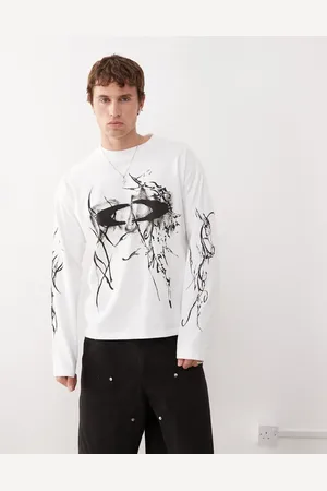 Weekday Camiseta blanca de corte cuadrado y manga larga con estampados gráficos Great de