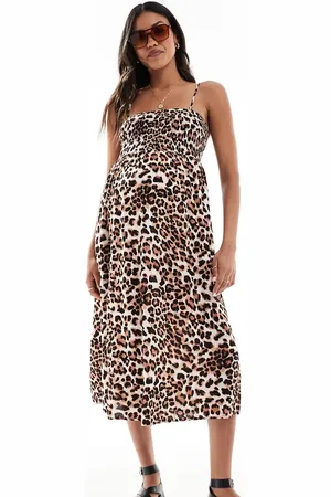 VERO MODA Vestido semilargo fruncido de tirantes con estampado de leopardo Easy de -Neutro