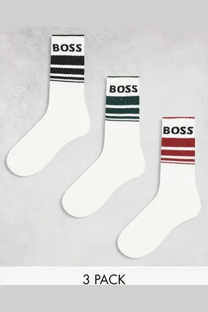 HUGO BOSS Pack de 3 pares de calcetines blancos con rayas deportivas y logo de