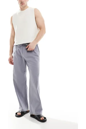 Only & Sons Pantalones gris lavado de corte suelto de mezcla de lino de