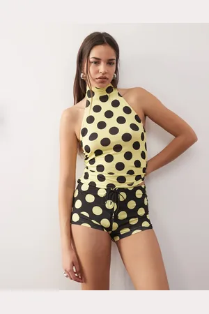 COLLUSION Pantalones muy cortos amarillos con estampado de lunares grandes y lazada de (parte de un conjunto)-Multicolor