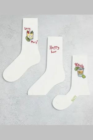 ASOS Pack de 3 pares de calcetines color con bordado de bebidas de -Blanco