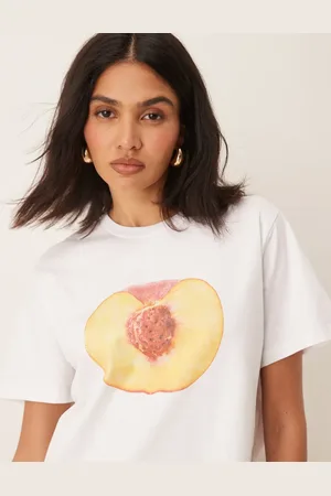 ASOS Camiseta blanca de corte estándar con estampado gráfico de melocotón de