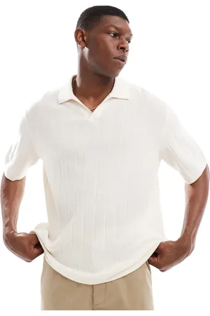 JACK & JONES Polo color crema con cuello abierto de canalé de -Blanco