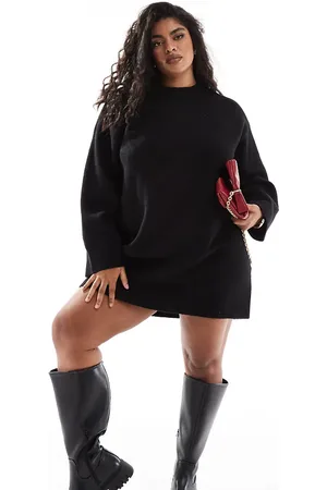 ASOS Vestido corto con cuello redondo y puños anchos de ASOS DESIGN Curve