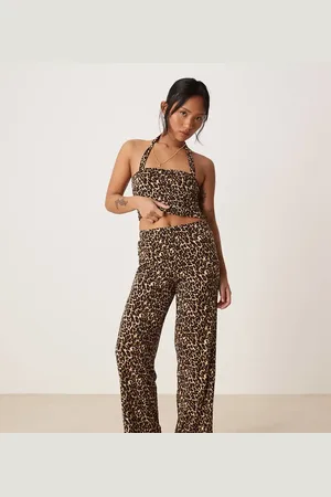 VILA Pantalones con estampado de leopardo de tejido ceñido de punto liso de (parte de un conjunto)-Multicolor