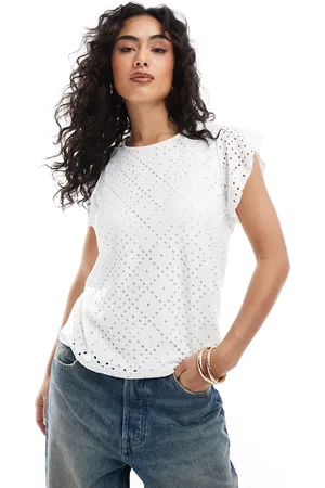 VERO MODA Top blanco sin mangas con diseño bordado de punto liso de