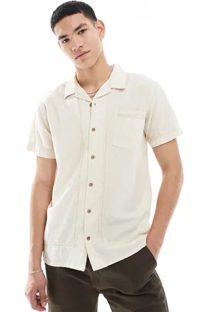 Threadbare Camisa color de manga corta con detalle de bordes enrejados de algodón de -Neutro