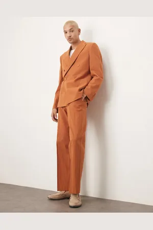 ASOS Pantalones de traje color óxido de corte recto de tejido texturizado efecto rugoso de -Rojo