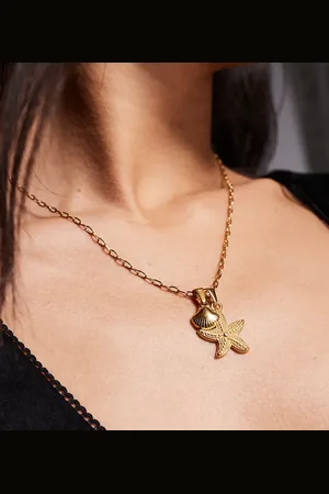 Neck On The Line Collar con colgante de concha y estrella de mar adornada chapado en oro de